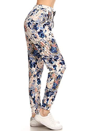 Leggings Depot Women's Relaxed-fit Jogger Track Cuff Sweatpants with Pockets for Yoga, Workout, Bloom Time, X-Large