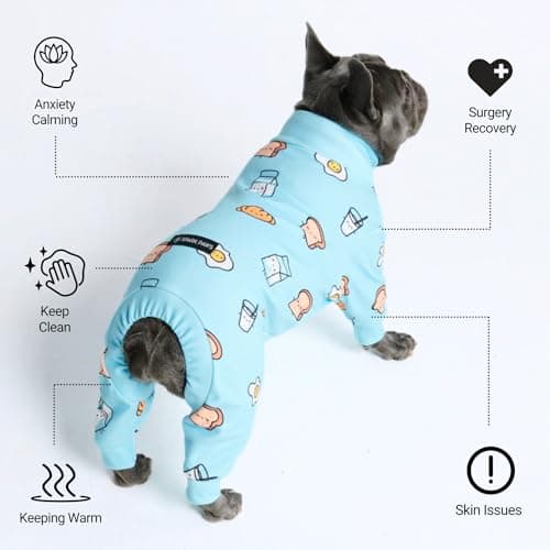 Spark Paws Dog Pajama, Dog Recovery Suit Male, Onesie, Ultra-Soft and 4-Way Stretch, for Small Medium and Large Breeds - Breakfast Blue - 3XL — view 2