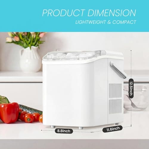 KMFurnila Ice Makers Countertop, Portable Ice Machine with Handle, 6 Mins 9 Bullet Ice Cubes with Basket and Scoop, 26lbs in 24Hrs, Auto-Cleaning, for Home, Kitchen, RV, Camping, White — view 3
