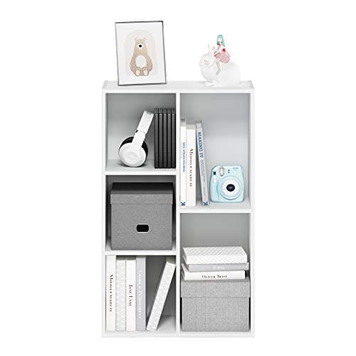 Furinno LUDER Book Shelf, 5-Cube Bookshelf, Reversible Bookcase, 9.4 x 19.5 x 31.5, Easy Assembly, for Living Room, Bedroom, Home Office, White — view 5