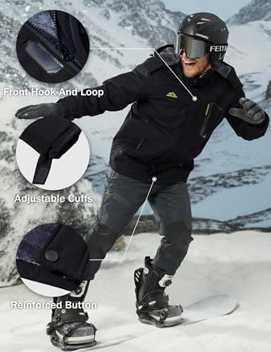 MAGCOMSEN Mens Ski Jacket Water Resistant Fleece Jackets for Men Insulated Rain Jacket Winter Coats with Pockets Black L — view 5