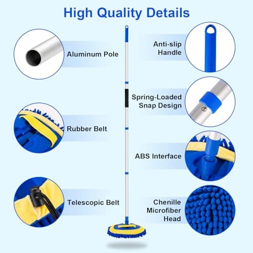 Ordenado 62" Car Wash Brush Kit Mitt Mop Sponge with Long Handle Chenille Microfiber Car Cleaning Brush Kit Supplies Car Washing Mop Kit Car Care Kit of Scratch-Free Replacement Head for Car RV Truck — view 3
