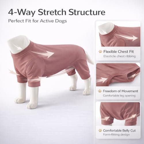 ADKLHX Dog Full Bodysuit – Stretchy Yoga Fabric 4-Leg Dog Pajamas, Breathable & Lightweight Dog Onesie for Indoor & Outdoor, Shedding Control & Travel Wear Dusty Pink 2XL — view 2