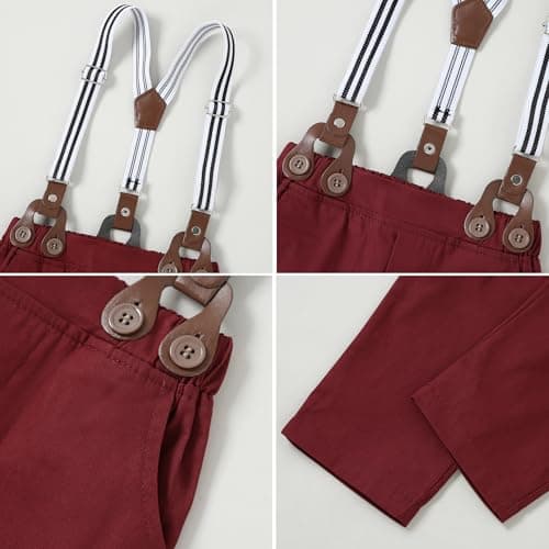 SOLOYEE Toddler Baby Boy Clothes Suit 18-24 Months Boys Wedding Formal Outfit, Dress Shirt+Bowtie+Suspender Pants Gentleman Outfits (Red, 18-24 Months) — view 5