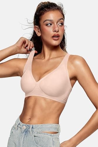 OEAK Womens Deep V Bras Wireless Comfortable Bra Supportive No Underwire Bras Tshirt Push Up Bralettes Plunge Seamless Bra Skin Color S — view 4