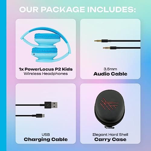 PowerLocus Kids Headphones Over-Ear, Bluetooth Wireless Headphones for Kids,with Microphone, Safe 85DB Volume Limited, Foldable with Carry Case, Audio Cable, Micro SD mode for Online Classes,PC,Phones — view 7