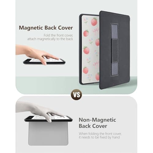 Idocolors Cute Case for 6" Kindle 11th Gen (2024/2022), New e-Reader Kindle PU Leather Cover with Hand Strap, Auto Wake/Sleep for Kindle 2024/2022, Cute Strawberry — view 3
