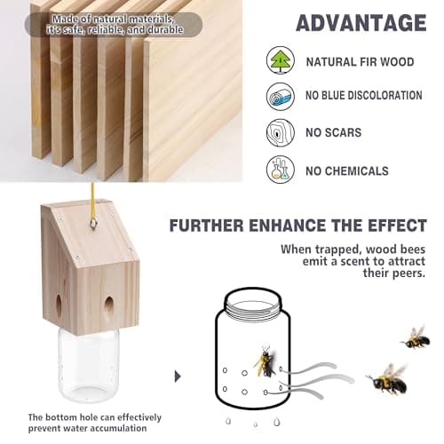Carpenter Bee Trap for Outside - Shed Style Nature Hanging Wood Trap for Outdoor with Removable Bee Vault Plastic Jar (1 Pack) — view 5