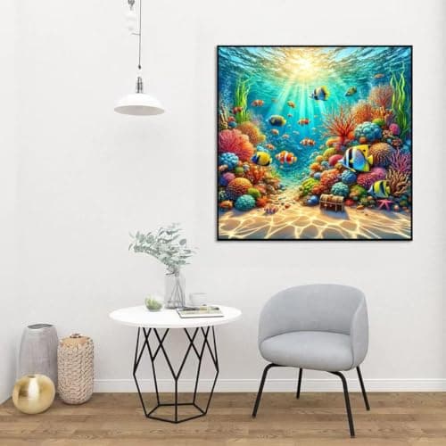 Fish Diamond Art Kits for Adults,5D Sea Coral Reef Landscape Diamond Painting Kits for Adults Beginner,DIY Full Drill Diamond Dot Painting Gem Art Kits for Adult,Home Wall Decor 13.79 X 13.79Inch — view 4