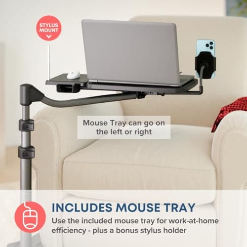 LEVO G2 V16 Rolling Laptop Workstation Stand Cart with Mouse Tray and Phone Holder for Bed Couch Recliner or Chair, Adjustable Mobile Desk for Remote Office Reading and Study — view 2