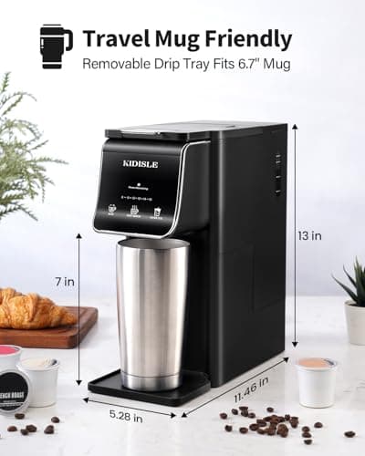 KIDISLE Hot & Iced Single Serve Coffee Maker for K Cup & Grounds, 6–16oz Brew Sizes, 40oz Water Tank, Reusable Pod Filter, Easy-to-Use, Black — view 6