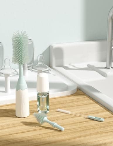 Momcozy Bottle Brush Kit with Push-Press Foam Design - Newborn Essentials Gift, Portable Cleaning Tool for Home & Travel, Baby Bottle Cleaner Brush for Breast Pumps & Nipples, Green — view 6