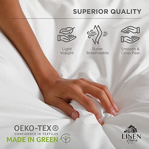 Linen Home 100% Cotton Percale Sheets Queen Size, Baby Blue, Deep Pocket, 4 Pieces Set - 1 Flat, 1 Deep Pocket Fitted Sheet and 2 Pillowcases, Crisp Cool and Strong Bed Linen — view 6