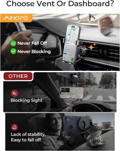 AINOPE Phone Holder for Car Vent【2026 Auto Lock】 Car Phone Holder Mount for Car Accesorries for Women Men Mom, Cell Phone Holder Car Vent Clip Hand Free for All 4-7 Inch iPhone 17 16 Pro Samsung S25 — view 4