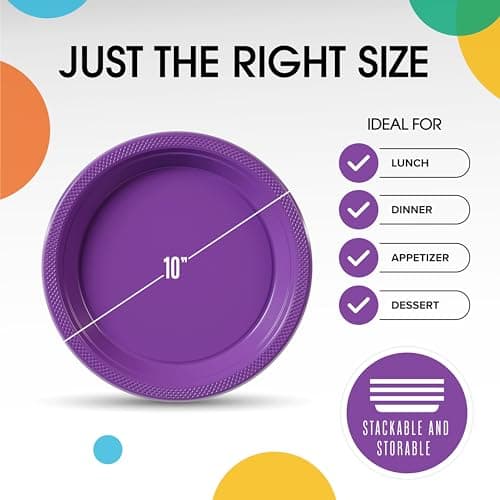 Exquisite Purple Plastic Plates for Party 10" Purple Disposable Plates for Party Supplies 50 Pcs Disposable Dinner Plate Heavy Duty 350 GSM Plate Sets, Plastic Dinnerware Sets — view 2