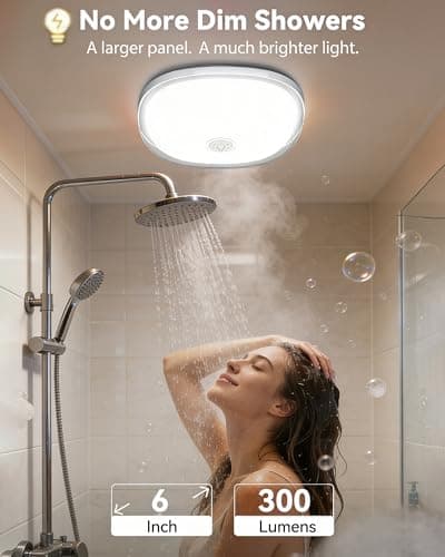 IP65 Waterproof Rechargeable Shower Light – 6″ 300LM Bright Shower Lamp, 16 Colors Mood Lighting with Touch & Remote Control, Magnetic Wireless Ceiling/Wall Light for Inside Shower, Bathroom, Bathtub — view 2