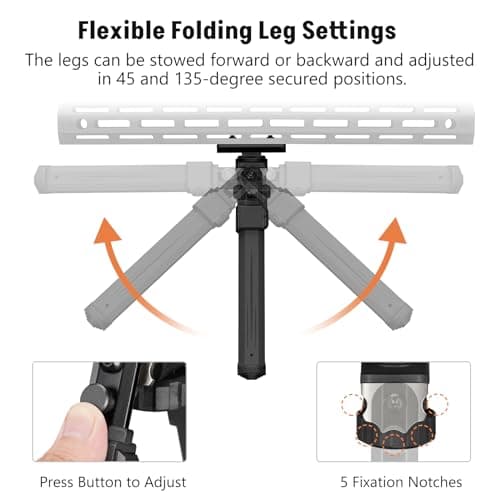 MidTen Bipod Compatible with M-Rail Bipod Swivel Tilt Sturdy Height Adjustment for Hunting and Shooting (Black, 7.8-10.6") — view 2