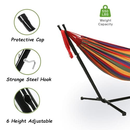 GOUTIME Hammock with Stand,Double Hammocks with Space Saving Steel Stand 2-Person Hammock with Portable Carrying Bag, Camping Hammock for Outdoor Gift for Parents Family 550LB (250kg) (Red)