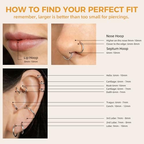 Afftiny Nose Rings Hoops Septum, Surgical Steel Seamless Clicker for Tragus Helix Conch Daith, Hypoallergenic, 20G/18G/16G, 6-12mm, Gold, Silver, Black, Rainbow, Rose Gold (Black, 2pcs-18G-12mm) — view 3
