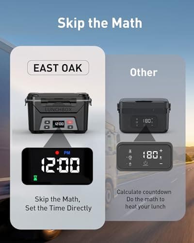 EAST OAK Cordless Electric Lunch Box for Adults, Battery Powered Heated Lunch Box for Work, Travel, 5.5 Cups Rechargeable Self Heating Food Heater, Memory Function & Automatic Keep Warm, Classic Black — view 3