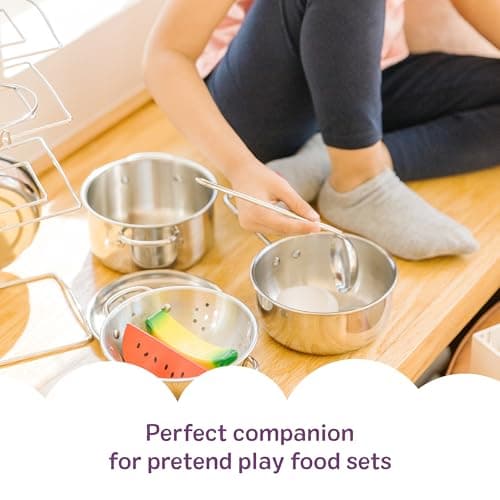 Melissa & Doug Stainless Steel Pots & Pans, 8 Piece Play Kitchen Set, Premium Play Kitchen Accessories & Cooking Utensils, Preschool Toys for Kids 3+ — view 5
