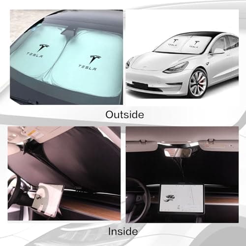 300T Sunshade for Tesla Model Y Model 3, Car Accessories 2026 for Tesla, Front Window Sunshade with Organizer Bag, Gifts for Tesla Owners — view 5