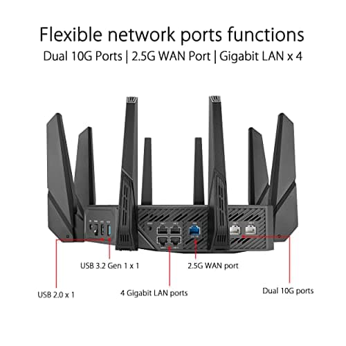 ASUS ROG Rapture WiFi 6E Gaming Router (GT-AXE16000) - Quad-Band, 6 GHz Ready, Dual 10G Ports, 2.5G WAN Port, AiMesh Support, Triple-Level Game Acceleration, Lifetime Internet Security, Instant Guard — view 4