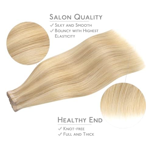 WENNALIFE Tape in Hair Extensions for Women Real Human Hair 40pcs 100g 20 inch Light Blonde Highlighted Golden Blonde Straight Remy Human Hair Extensions Rallonge Extension Cheveux Humain Naturel — view 3