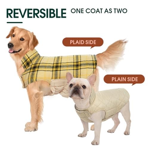 Kuoser Waterproof Dog Coat, Reversible Dog Jacket for Large Dogs, Adjustable Durable Doggie Winter Coat for Groowing Puppies Warm Puppy Cold Weather Apparel, Yellow S — view 3