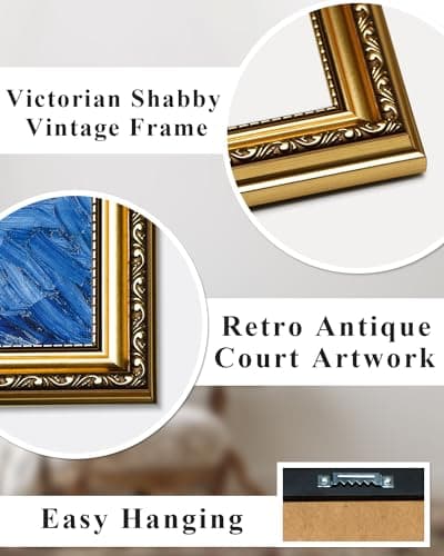 ARPEOTCY Vintage Gold Framed Wall Art, Retro River Landscape Paintings, Canvas Prints Artwork with Antique Frame, Victorian Wall Picture Decor for Room Gallery Living Room, 13x16 inch — view 6