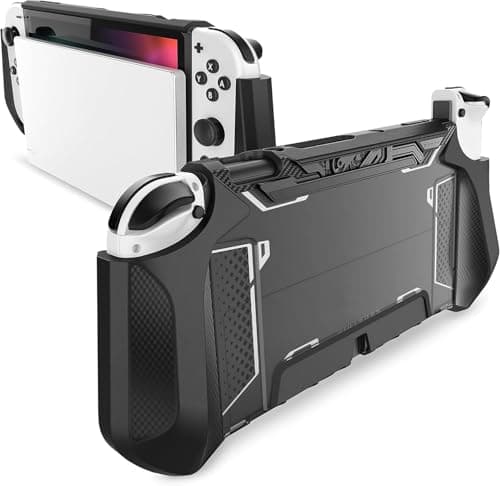 Mumba Dockable Case for Nintendo Switch OLED 2021, [Blade Series] TPU Grip Protective Cover Accessories Compatible with Nintendo Switch OLED and Joy-Con Controller (Black)