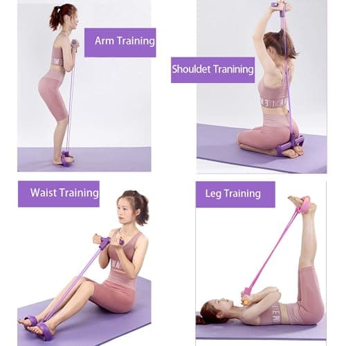 Multi-Function Abdominal Trainer & 6-Tube Elastic Resistance Band with Pedal Puller, Sit-Up Equipment & Bodybuilding Expander, Home Full Body Workout Machine for Yoga, Fitness, Purple — view 5