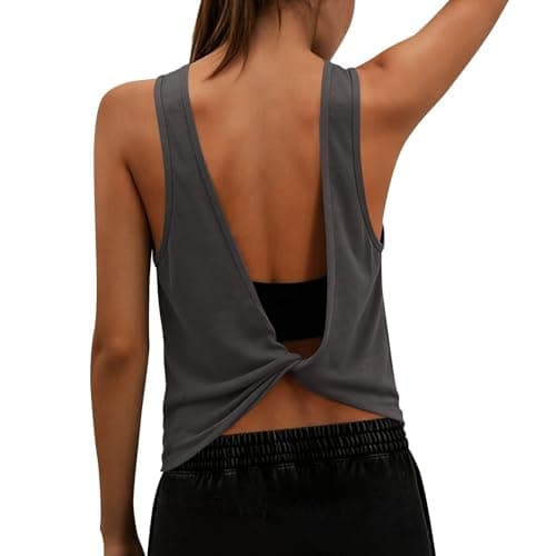 Tank Tops for Women Open Back Athletic Workout Yoga Top Sleeveless Backless Summer Slim Basic Cami Shirts 2026 Womens Tank Tops Dark Gray M