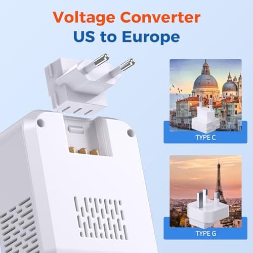 2000W Voltage Converter US to Europe for Hair Dryers, 7-in-1 220V to 110V Converter for European Travel with 3 AC/2 USBA/2 USBC Ports (PD20W), Universal Travel Adapter with Type C G Plug — view 2