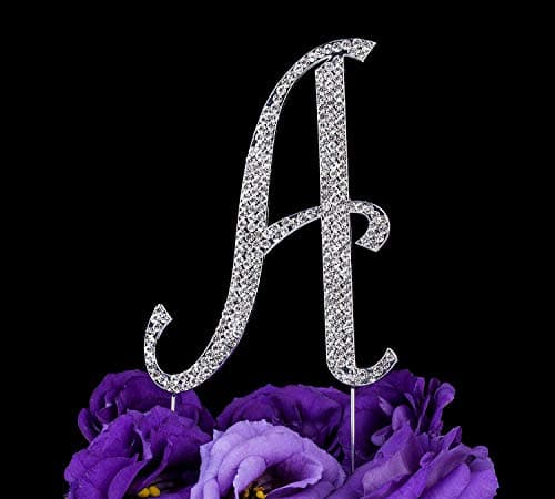 LOVENJOY Ready Gift-Boxed Letter A Cake Topper Wedding Silver Crystal Rhinestone Monogram Cake Decorations, Outlasts Acrylic, Keepsake Reused upon Anniversary, 3.3" — view 5