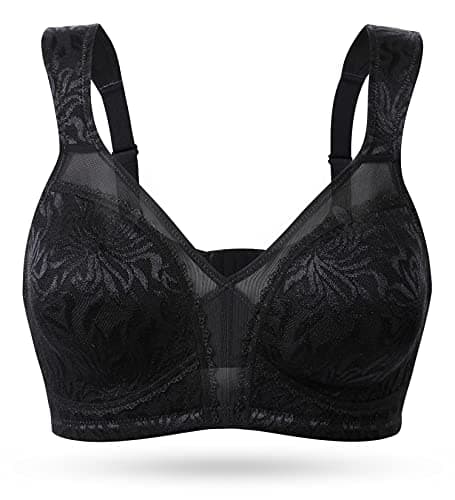 WingsLove Women's Full Coverage Non Padded Comfort Bra Minimizer Wire-Free Bra, Black, 42DD — view 5