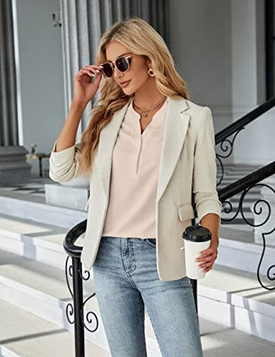 Blooming Jelly Women's Dressy Casual Tops Business Work Blouses Button Down Shirts Short Sleeve V Neck 2026 Summer Outfits (Apricot,X-Small) — view 2