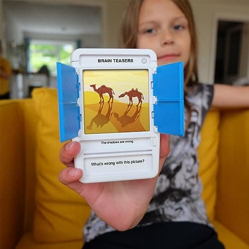 100 PICS Brain Teasers Travel Game - Solve 100 Puzzles | Flash Cards with Slide Reveal Case | Card Game, Gift, Stocking Stuffer | Hours of Fun for Kids and Adults | Age 6+ — view 2