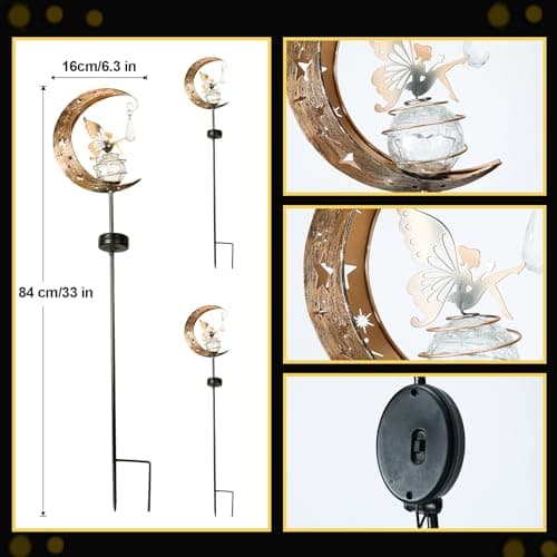 LOVERUIS Fairy Solar Light Garden Outdoor Decorative, Moon Fairys Glass Globe with Angel Decor, Waterproof Warm LED Light for Pathway Lawn Patio Garden (Fairy) — view 4