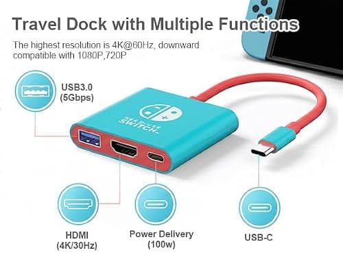 TNATRA Switch Dock, Portable TV Docking Station Compatible with Steam Deck/ROG Ally/Legion GO, 3-in-1 Switch Travel Dock with HDMI 4K@60Hz, 100W Charge PD Port and USB 3.0 — view 2