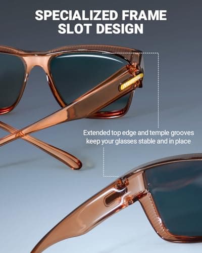 Meeloog Polarized Sunglasses Over Glasses for Men Women, Classic Rectangle Fitover Shades UV400 for Driving Fishing MST0091, P1 Champagne Frame/Pink Mirrored Lens, Standard — view 3