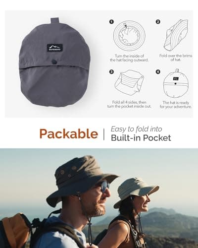 Hat Hut Mens Waterproof Bucket Rain Hat, UPF50+ Sun Hat, Wide Brim, Packable, All-Weather Outdoor Hiking Fishing Hats (CA/US, Alpha, One Size, Dark Grey) — view 5