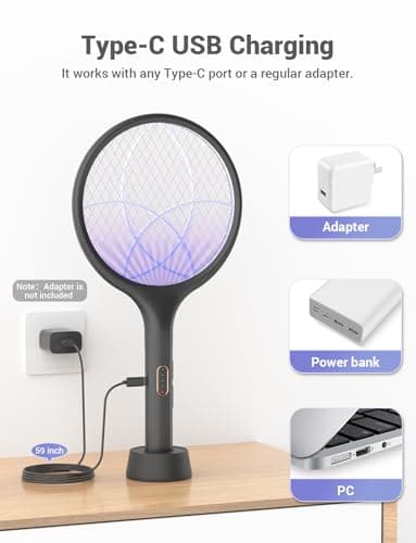 YISSVIC Bug Zapper Racket 4000 Volt Electric Fly Swatter Fly Zapper Indoor Outdoor Dual Modes with Attractant Light Rechargeable Black — view 4