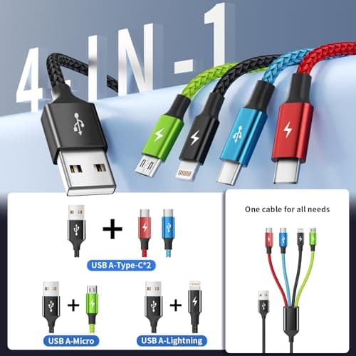 4 in 1 Multi Charging Cable, 2 Pack 5FT Charging Cords for Multiple Devices — view 2