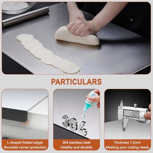 Stainless Steel Cutting Boards for Kitchen,304 Stainless Steel Chopping Boards with Lip and Non-slip silicone pad for Countertop Cutting Meats Fruits,Easy To Clean(11.8 * 15.7 * 0.06inch) — view 3
