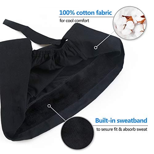 ABAMERICA Working Caps with Button and Sweatband, Adjustable Working Hats for Women Men, One Size(Tie Back or Toggle), A-90 2pack Black+ Black, 1-2 — view 3