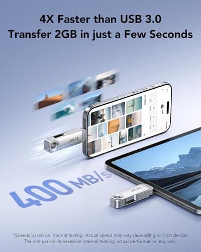 Lexar D50E 256GB Solid State Dual Drive, USB Flash Drive Up to 400MB/s Read, 360MB/s Write High-Performance, USB-C & USB-A Port, Metal Housing Swivel Design, Compatible with iPhone 17, Android, PC — view 4