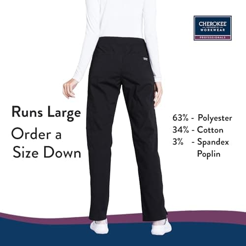 Cherokee Women's Scrub Pants Mid Rise Straight Leg Pull-on Cargo Pant with 6 Pockets & 2-Way Stretch Fabric - WW170, S, Black — view 2