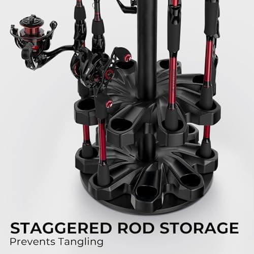 KastKing V16 Rotating Fishing Rod Holder for Garage, Floor Rack Holds Up to 16 Rods & Combos, Space-Saving Pole Organizer with Foam, Durable ABS, Fishing Gear Storage Gift for Men — view 2