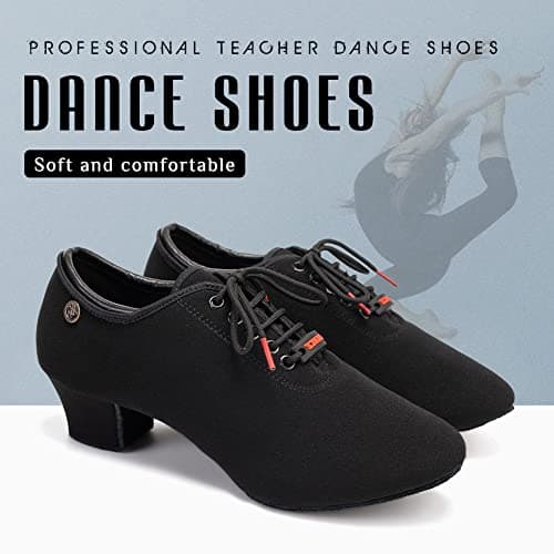 YKXLM Women Latin Ballroom Dance Shoes Practice Modern Salsa Teaching Performance Dancing Shoes,1.25''Heel,Black,7.5 US